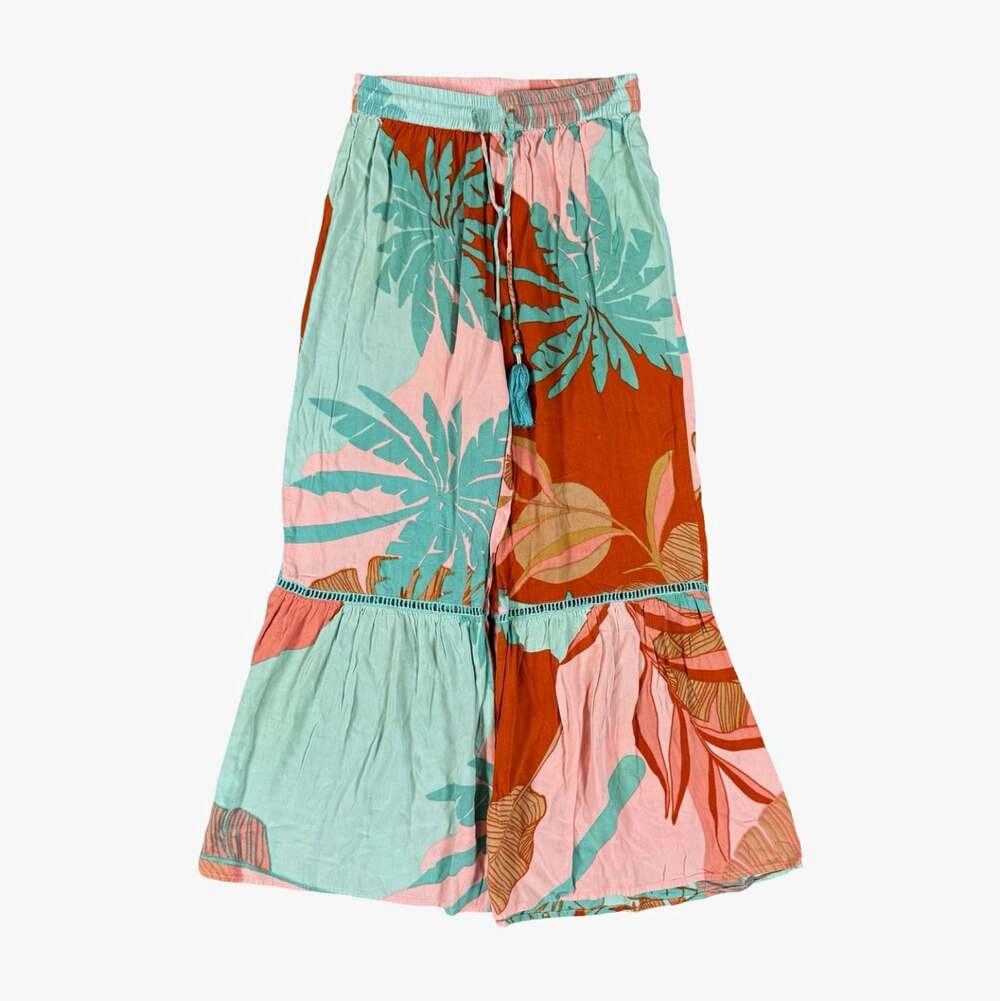 Free Destinations Floral Rayon Wide Leg Pants Elastic Waist Drawstring